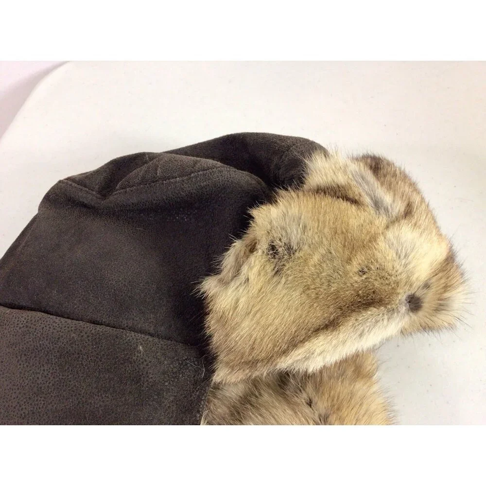 Real Rabbit Fur Trapper Winter Kids Suede Bomber Small